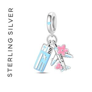 🌟 S925 Sterling Silver Plane Ticket Dangle Charm